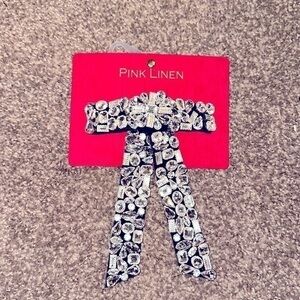 New Pink Linen Hair Bow Christmas Gorgeous stones embellished Hair clip accessor